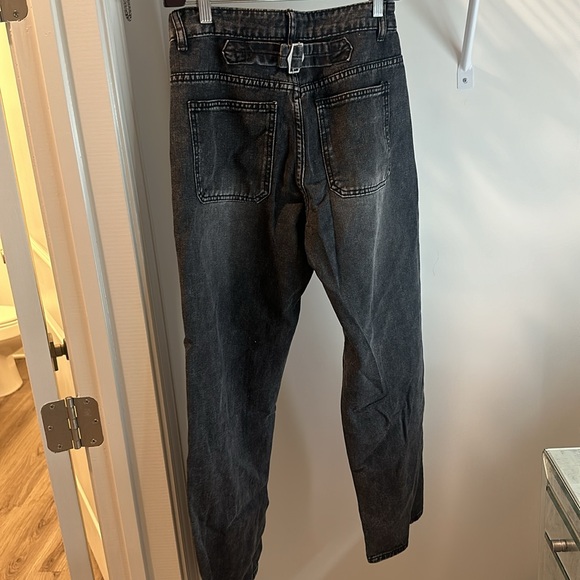 Washed Black Baggy Jeans With Tightening Back Strap - Picture 2 of 4